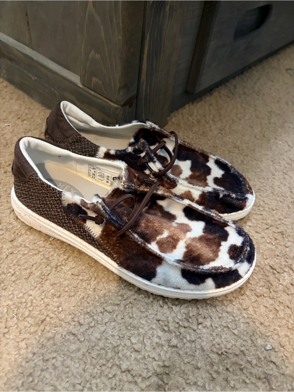 Cow Print Hey Dudes Women’s Size